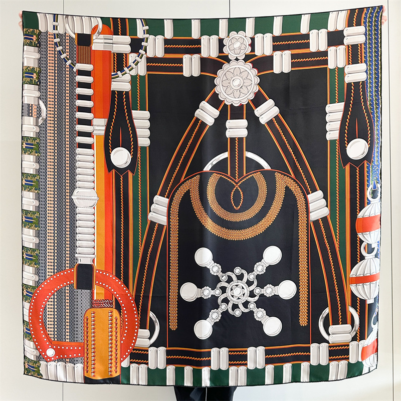 Travel Accessories Neck - Saddle Print Silk Scarf Luxury Designers