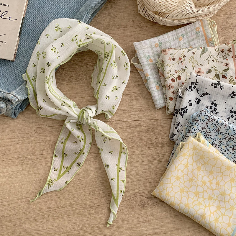 Travel Accessories Neck - Lightweight Artistic Small Floral Triangle Scarf