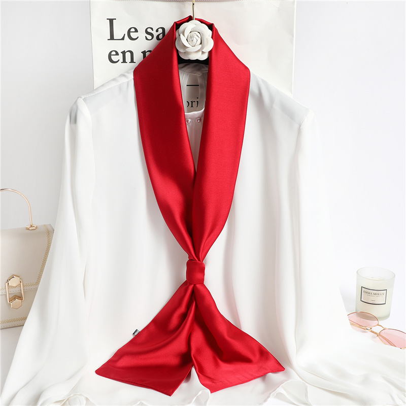 Travel Accessories Neck - Red Solid Color Long Silk Scarf