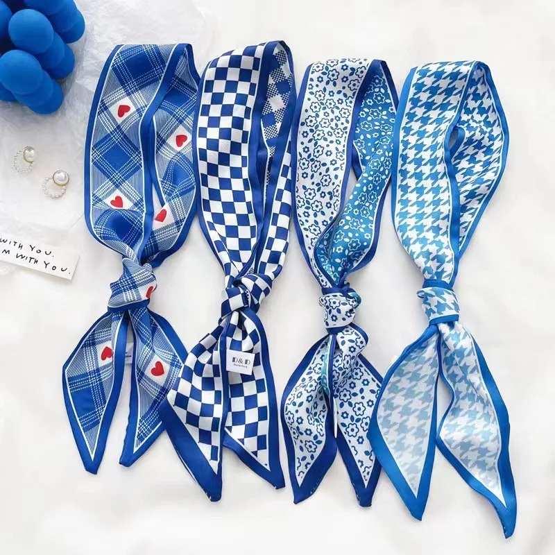 Travel Accessories Neck - Klein blue silk scarf new checkerboard
