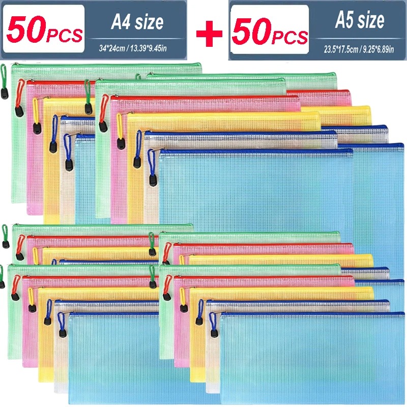 Reusable Zip Bag - 5/20/50/100PC Stationery Storage Bag Folder File