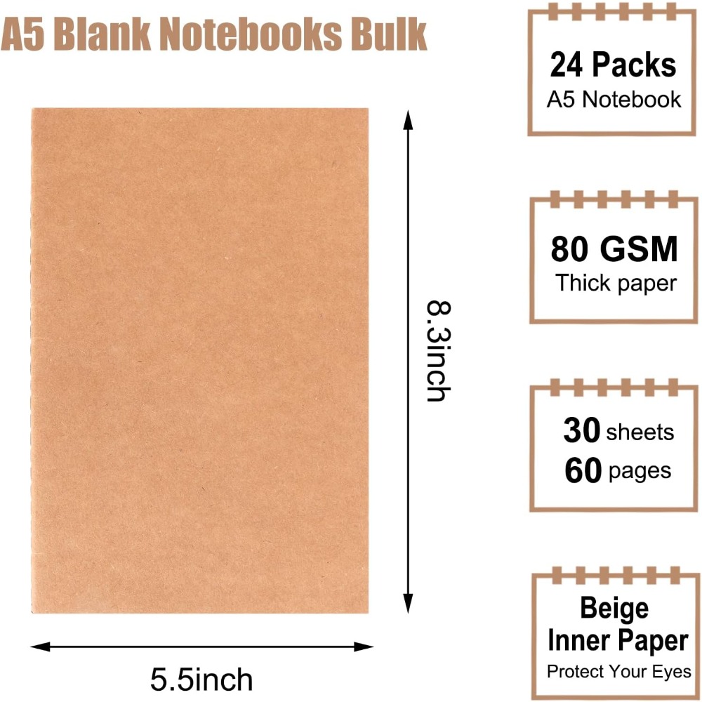 24 Pack A5 Blank Kraft Noteboo - огляд і ціна Travel Notebook Journal